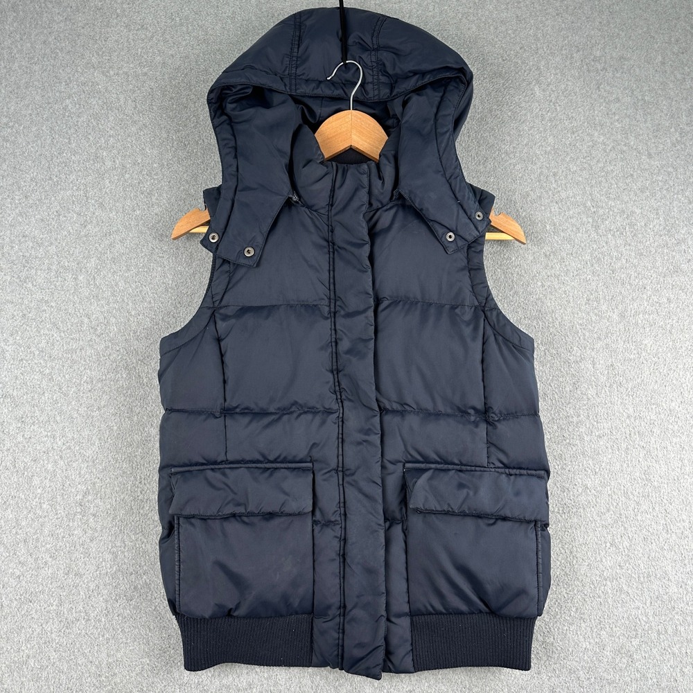 Gap Puffer Vest Women S‎ Blue Hooded Down Filled Quilted Winter Full Zip Pocket